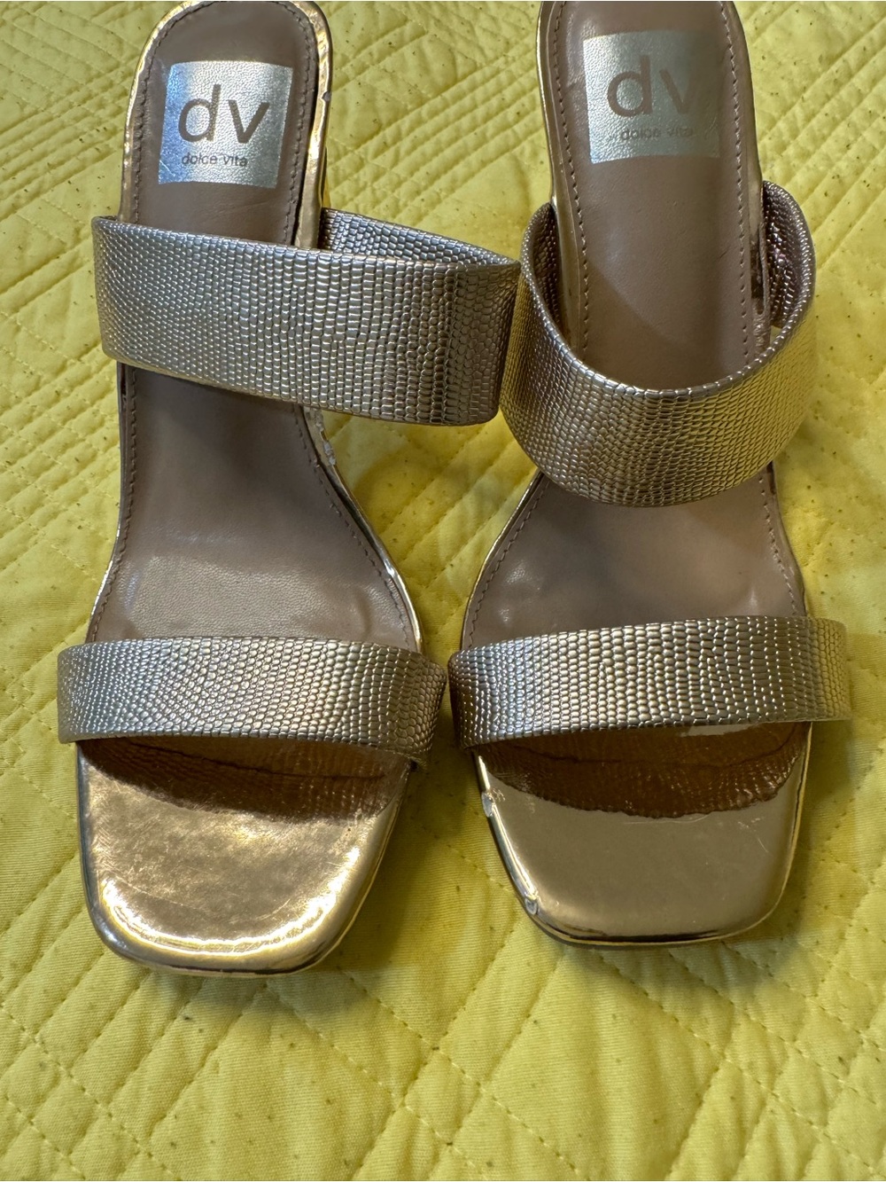 DV by Dolce Vita Metallic Gold Double-Strap Slide Sandals